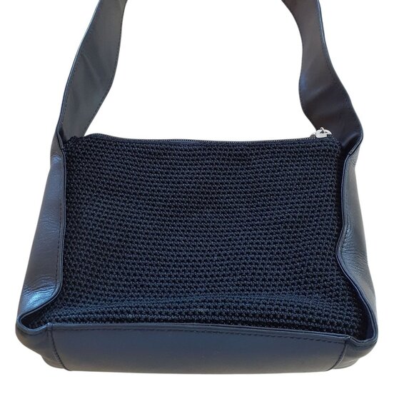 The Sak Crochet Knit Black Leather Purse Crossbody Hippie Hobo Chic Boho - Picture 2 of 6